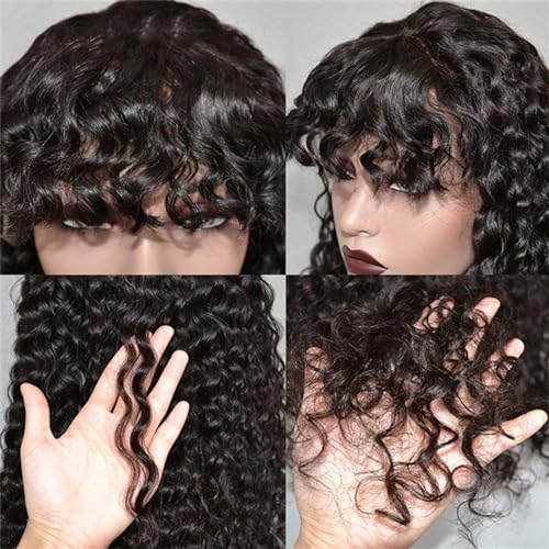 Hair Wigs human hair Kinky Curly Wig with Bangs Full Machine 14-40 Inch Long Curly Human Hair Wig for Black Women Glueless Remy Hair Non Lace Front Wig, Natural Color Natural Wigs for women High Densi - Image 5