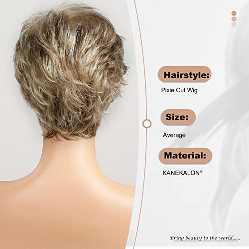 HAIRCUBE Human-hair Like Texture Light Blonde Mixed Off-white Short Pixie Cut Wigs for Women with Bangs Synthetic Replacement Wigs - Image 7