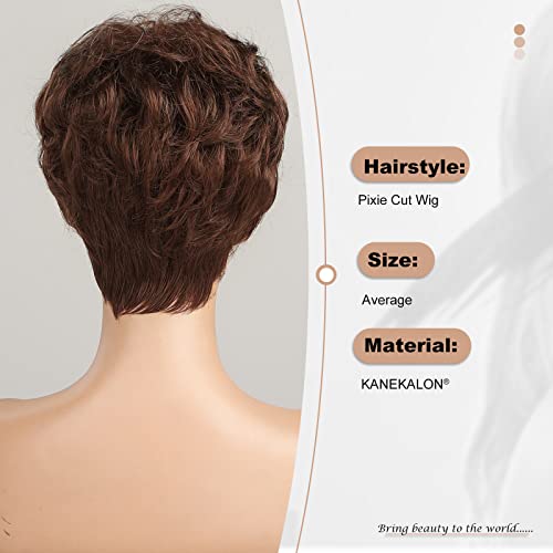 HAIRCUBE Human-hair Like Texture Short Brown Pixie Cut Wigs for Women with Bangs Synthetic Replacement Wigs - Image 7