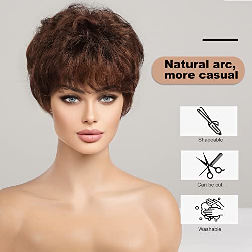 HAIRCUBE Human-hair Like Texture Short Brown Pixie Cut Wigs for Women with Bangs Synthetic Replacement Wigs - Image 4