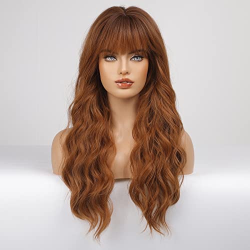 HAIRCUBE Ombre Auburn Long Curly Synthetic Wig with Bangs Heat-Resistant for Women - Image 2