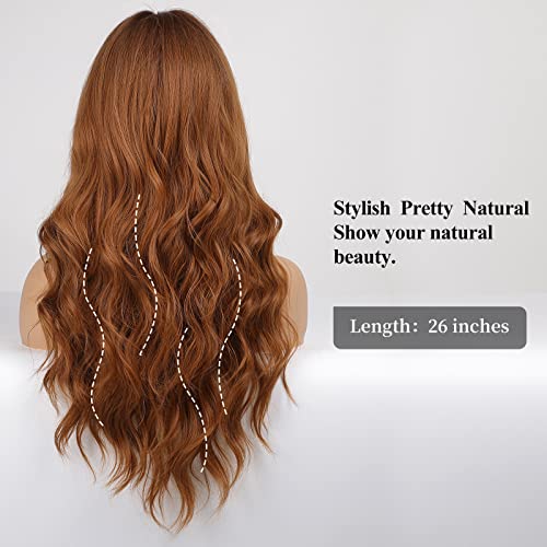 HAIRCUBE Ombre Auburn Long Curly Synthetic Wig with Bangs Heat-Resistant for Women - Image 6