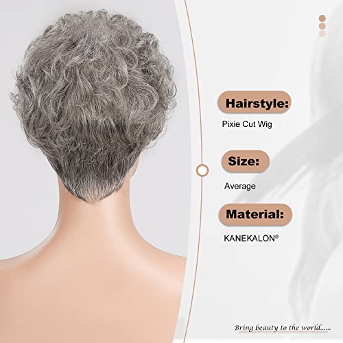 HAIRCUBE Short Silver Gray Wavy Curly Synthetic Wig for Women with Bangs - Medium Size - Image 6