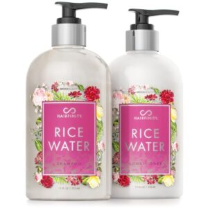 Hairfinity Rice Water Shampoo and Conditioner - Silicone & Sulfate Free Growth Formula - Best for Damaged, Dry, Curly or Frizzy Hair - Thickening for Thin Hair, Safe for Keratin and Color Treated Hair