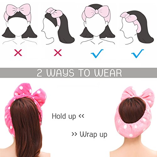 Hairizone Makeup Wrap Headband for Facial Wash Shower Hairband Adjustable Elastic Bowknot Cosmetics Hair Band for Women (Roseo) - Image 7