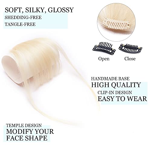 Hairro Clip In Bangs Human Hair Extensions Real Clip On Front Fringe Hairpieces Air Side Bangs With Temple Thin Wispy Curtain Bangs Hair Clip Top Hairpiece For Women 5g #60 Platinum Blonde - Image 2