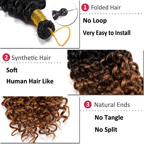 Hairro Water Wave Crochet Hair Braids 14 Inch Ombre Afro Marlybob Kinky Curly Synthetic Hair Bundles Extensions Jerry Curl Twist Hair Weave for Black Women 3 Bundles/Pack 2 Tones Black to Light Brown - Image 3