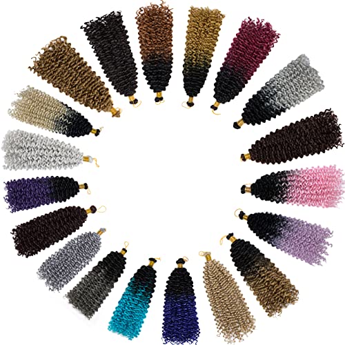 Hairro Water Wave Crochet Hair Braids 14 Inch Ombre Afro Marlybob Kinky Curly Synthetic Hair Bundles Extensions Jerry Curl Twist Hair Weave for Black Women 3 Bundles/Pack 2 Tones Black to Light Brown - Image 8