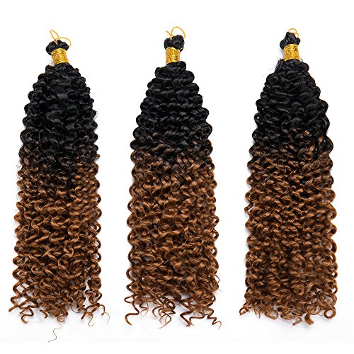 Hairro Water Wave Crochet Hair Braids 14 Inch Ombre Afro Marlybob Kinky Curly Synthetic Hair Bundles Extensions Jerry Curl Twist Hair Weave for Black Women 3 Bundles/Pack 2 Tones Black to Light Brown - Image 6