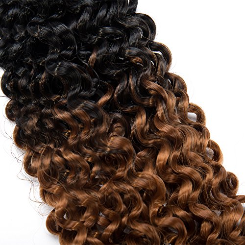 Hairro Water Wave Crochet Hair Braids 14 Inch Ombre Afro Marlybob Kinky Curly Synthetic Hair Bundles Extensions Jerry Curl Twist Hair Weave for Black Women 3 Bundles/Pack 2 Tones Black to Light Brown - Image 4