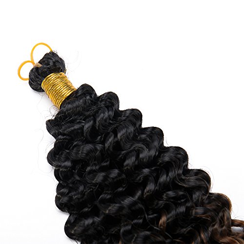Hairro Water Wave Crochet Hair Braids 14 Inch Ombre Afro Marlybob Kinky Curly Synthetic Hair Bundles Extensions Jerry Curl Twist Hair Weave for Black Women 3 Bundles/Pack 2 Tones Black to Light Brown - Image 2