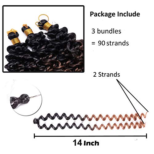 Hairro Water Wave Crochet Hair Braids 14 Inch Ombre Afro Marlybob Kinky Curly Synthetic Hair Bundles Extensions Jerry Curl Twist Hair Weave for Black Women 3 Bundles/Pack 2 Tones Black to Light Brown - Image 7