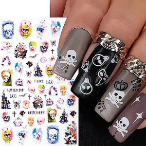 Halloween 3D Self-Adhesive Nail Art Stickers for Women and Girls, 6 Sheets