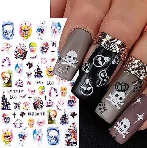 Halloween 3D Self-Adhesive Nail Art Stickers for Women and Girls, 6 Sheets