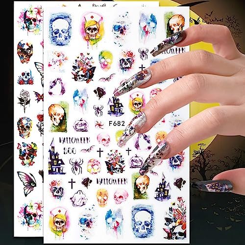 Halloween 3D Self-Adhesive Nail Art Stickers for Women and Girls, 6 Sheets - Image 2
