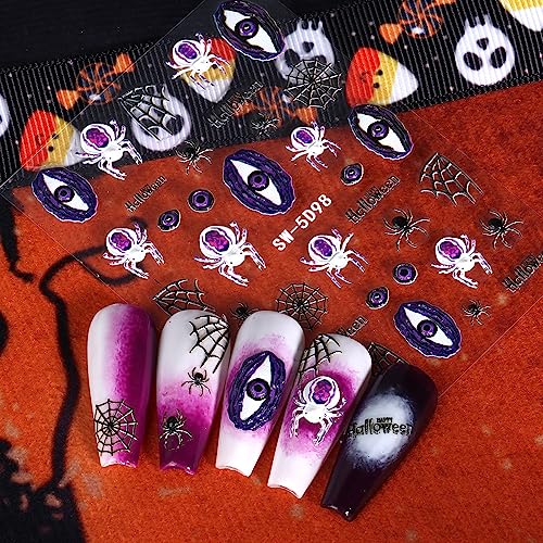 Halloween Nail Art Stickers 5D Embossed Self-Adhesive Skull Pumpkin Spider Nail Stickers Design Acrylic Nail Art DIY Horror Nail Decorations for Women Girls - Image 4