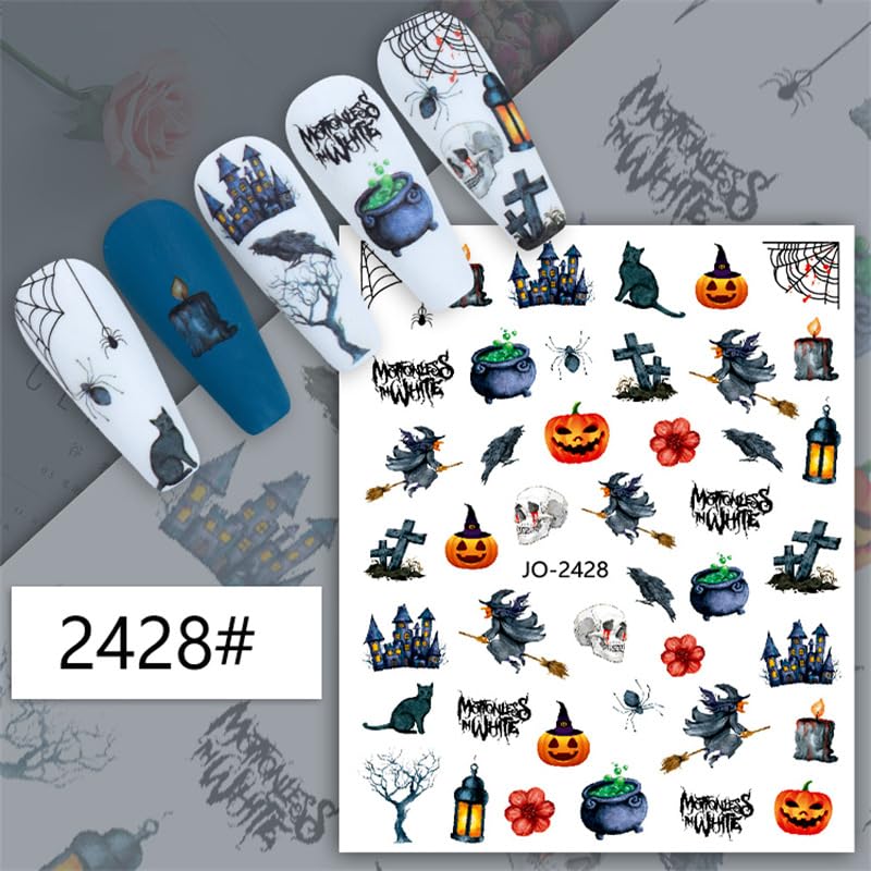 Halloween Nail Art Stickers Decals, 3D Self-Adhesive Nail Decals Halloween Nail Art Supplies Horror Eyes Hand Skull Nail Designs Pumpkin Nail Stickers for Women Girls DIY Nail Art Decoration 6 Sheets - Image 6