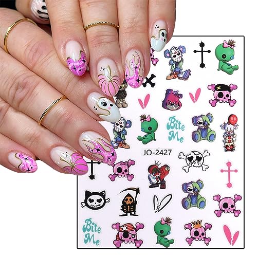 Halloween Nail Art Stickers Decals, 3D Self-Adhesive Nail Decals Halloween Nail Art Supplies Horror Eyes Hand Skull Nail Designs Pumpkin Nail Stickers for Women Girls DIY Nail Art Decoration 6 Sheets - Image 3