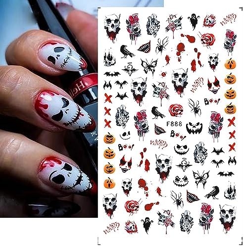 Halloween Nail Stickers Pink Skull Pumpkin Nail Art Decals 3D Self Adhesive Nail Supplies Funny Clown Star Moon Halloween Nails Design Ghost Nail Decals for Women Girls Acrylic Nails Decoration 6PCS - Image 4