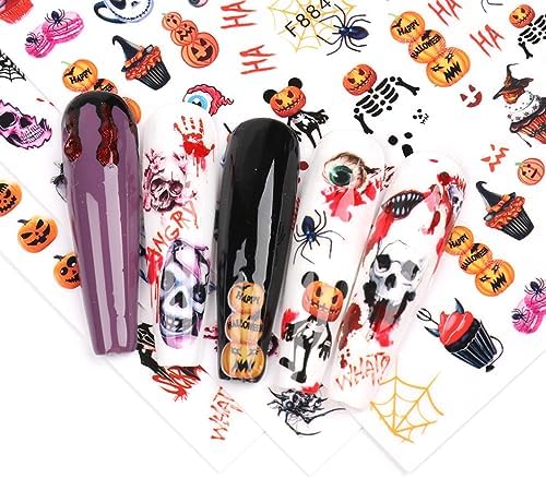 Halloween Nail Stickers Pink Skull Pumpkin Nail Art Decals 3D Self Adhesive Nail Supplies Funny Clown Star Moon Halloween Nails Design Ghost Nail Decals for Women Girls Acrylic Nails Decoration 6PCS - Image 5