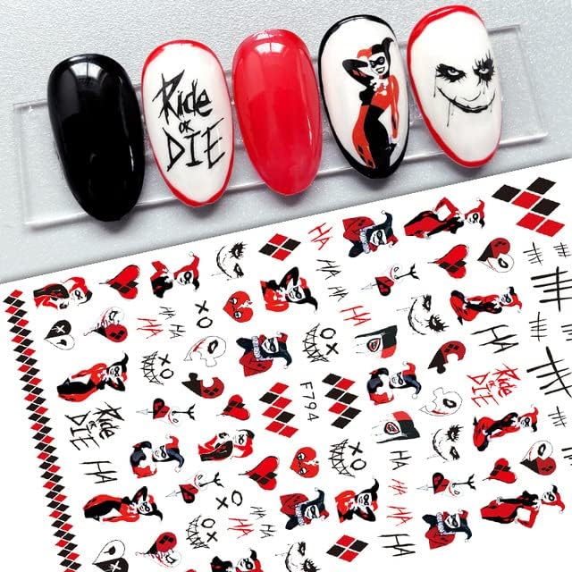 Halloween Nail Stickers Pink Skull Pumpkin Nail Art Decals 3D Self Adhesive Nail Supplies Funny Clown Star Moon Halloween Nails Design Ghost Nail Decals for Women Girls Acrylic Nails Decoration 6PCS - Image 7
