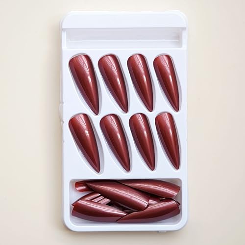 Halloween Nails Long Stiletto Press on Nails Bloody Mary Design Fake Nails Dark Red Witch Nails Glossy Acrylic Nails Stick on Nails Jelly Press on Nails for Women and Girls Cosplay Manicure 24Pcs - Image 3