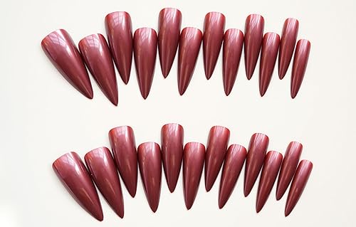 Halloween Nails Long Stiletto Press on Nails Bloody Mary Design Fake Nails Dark Red Witch Nails Glossy Acrylic Nails Stick on Nails Jelly Press on Nails for Women and Girls Cosplay Manicure 24Pcs - Image 2