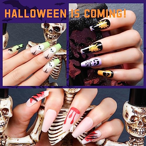 Halloween Press on Nails Comic PoP Art Mediem Coffin Tips Ghost Spider Web Full Cover Fake Nails Blood Fluorescent Green Glue on Nails 72Pcs - Image 7