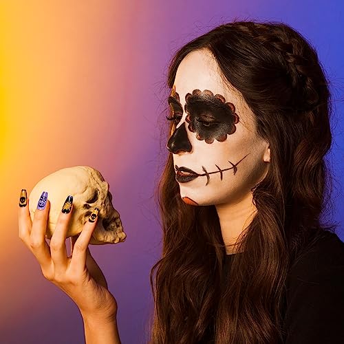 Halloween Press on Nails Comic PoP Art Mediem Coffin Tips Ghost Spider Web Full Cover Fake Nails Blood Fluorescent Green Glue on Nails 72Pcs - Image 3