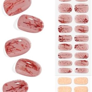 Halloween Semi Cured Gel Nail Stickers 24pcs Long Lasting Nail Wraps Salon-Quality Semi-Cured Gel Nail Strips UV Lamp Required Semicured Gel Nail Wraps for Women Manicure (Horror Blood 344)