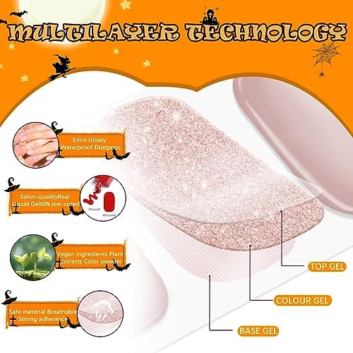 Halloween Semi Cured Gel Nail Stickers 24pcs Long Lasting Nail Wraps Salon-Quality Semi-Cured Gel Nail Strips UV Lamp Required Semicured Gel Nail Wraps for Women Manicure (Horror Blood 344) - Image 4