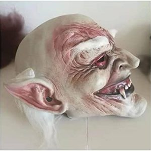 Halloween White Hair Latex Mask, Evil Elf Ear Latex Mask, Scary Fangs Teeth Old Man Demons Masks, Horror Full Face Kids Cosplay Mask，Costume Party Props Masquerade Partys