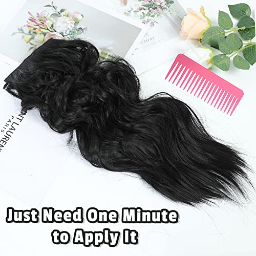 Halo Hair Extensions Black 20 Inch Invisible Wire Secret Hairpieces with Adjustable Size Transparent Headband 4 Secure Clips Long Curly Wavy Hair Extensions for Women Daily Party Use (20 Inch, Black) - Image 6