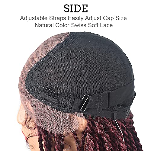 Hand Tied Swiss Lace Front Cornrow Braided Wigs with Baby Hair for Black Women Lightweight Box Braids Glueless Wigs Kanekalon Synthetic(5.5X3.5", 31 Inch, 1B/99JT Black Mix Wine Red) - Image 6