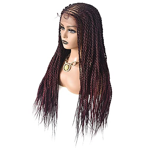 Hand Tied Swiss Lace Front Cornrow Braided Wigs with Baby Hair for Black Women Lightweight Box Braids Glueless Wigs Kanekalon Synthetic(5.5X3.5", 31 Inch, 1B/99JT Black Mix Wine Red) - Image 8