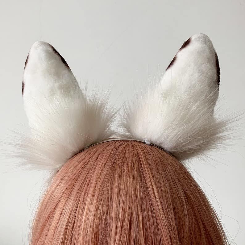Handmade Rabbit Ears Cute Animal Ears Accessories Rabbit Ear Headband (M White Ear Tail) - Image 3