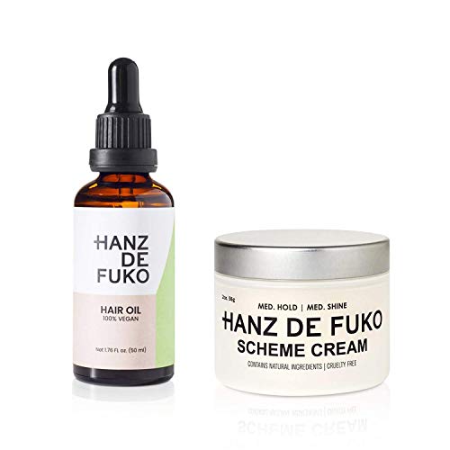 Hanz de Fuko Hair & Beard Care Products Bundle, Men’s Vegan Hair Oil (1.76 oz) & Scheme Hair Styling Cream (2 oz)