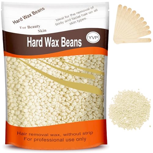 Hard Wax Beads for Hair Removal, Yovanpur Wax Beans For Sensitive Skin, Wax Beads for Brazilian Waxing, Leg Face Eyebrow, Home Pearl Wax For Women Men, 300g (10 Oz)/bag with Wax Spatulas (Light Cream)