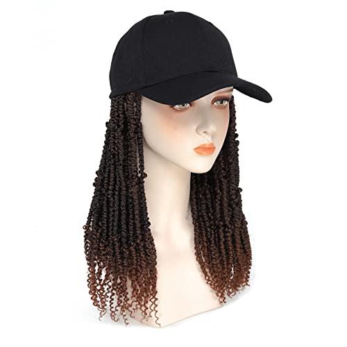 Hat Wig Short Baseball Cap Wig with Pre-Twisted Black Brown Passion Twist Hair Extensions Synthetic Small Curly Ends Wig Hat Adjustable Black Baseball Hat Wig for Black Women (14inch, T30) - Image 4