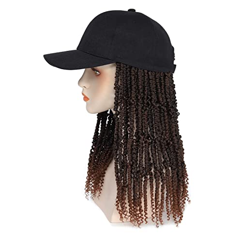 Hat Wig Short Baseball Cap Wig with Pre-Twisted Black Brown Passion Twist Hair Extensions Synthetic Small Curly Ends Wig Hat Adjustable Black Baseball Hat Wig for Black Women (14inch, T30) - Image 3