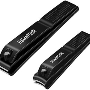 HAWATOUR Nail Clippers Set in Black, Durable Ultra Sharp Fingernail and Toenail Cutters with Tin Case