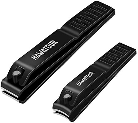 HAWATOUR Nail Clippers Set in Black, Durable Ultra Sharp Fingernail and Toenail Cutters with Tin Case