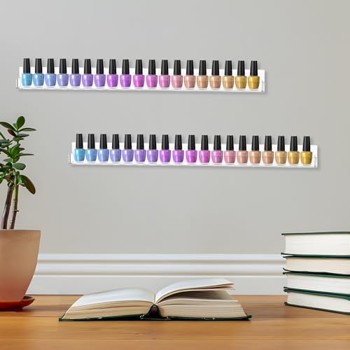 HBlife 24 Inch Clear Acrylic Nail Polish Rack for 48 Bottles Wall Mounted Display - Image 7