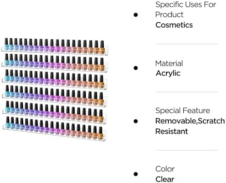 HBlife 24 Inch Clear Acrylic Nail Polish Rack for 48 Bottles Wall Mounted Display - Image 5