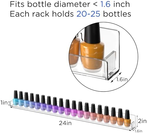 HBlife 24 Inch Clear Acrylic Nail Polish Rack for 48 Bottles Wall Mounted Display - Image 3