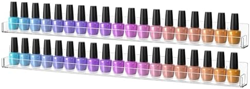 HBlife 24 Inch Clear Acrylic Nail Polish Rack for 48 Bottles Wall Mounted Display