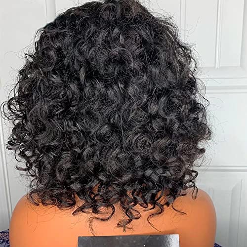 HD Invisible Human Hair 13X6 Lace Front Wigs Deep Side Parting Short Curly Brazilian Remy Hair Glueless Wigs HD Transparent Lace Short Bob Deep Wave Human Wigs 150% Density 10Inch - Image 3