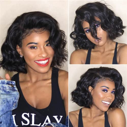 HD Invisible Human Hair 13X6 Lace Front Wigs Deep Side Parting Short Curly Brazilian Remy Hair Glueless Wigs HD Transparent Lace Short Bob Deep Wave Human Wigs 150% Density 10Inch - Image 6