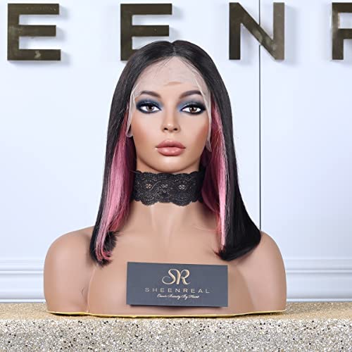 HD Lace Front Wig Ombre Highlight HD Transparent Lace Bob Wigs Human Hair 150% Density (Pink, 10 Inch) - Image 2