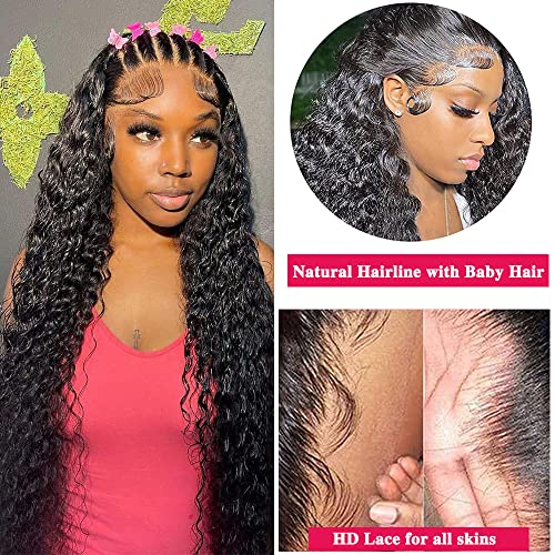 13x4 HD Transparent Deep Wave Lace Front Wig 180% Density Pre Plucked for Black Women - Image 3